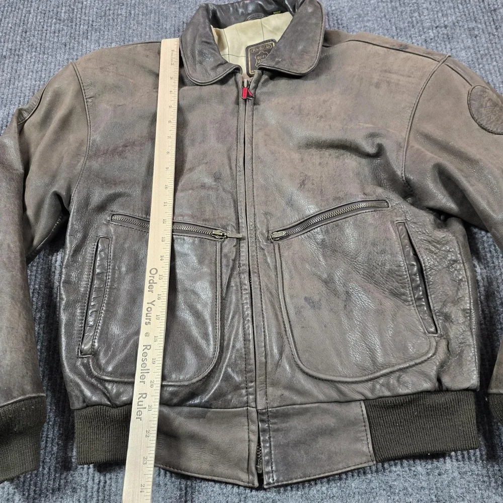 Hein Gericke‎ Jacket Mens 38 Brown Leather Bomber Map Lining Biker Flight Moto